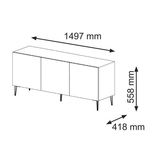Meuble TV Meuble Hi-fi Sur Pied Blanc Mat 150x42x56cm Ravi B Filet Pied Noir