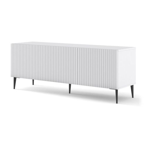 Meuble TV Meuble Hi-fi Sur Pied Blanc Mat 150x42x56cm Ravi B Filet Pied Noir
