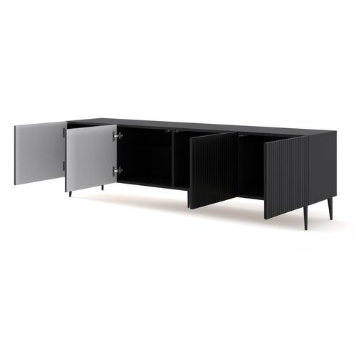 Meuble TV Meuble Hi-fi Sur Pied Noir Mat 200x42x56cm Ravi B Filet Pied Noir
