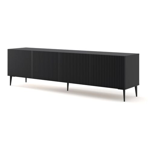 Meuble TV Meuble Hi-fi Sur Pied Noir Mat 200x42x56cm Ravi B Filet Pied Noir