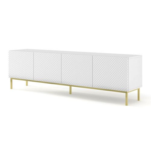 Meuble TV Meuble Hi-fi Sur Pied Blanc Mat 200x42x58cm Ravi C Diamant Pied Cadré Or