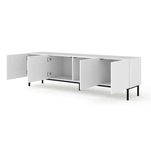 Meuble TV Meuble Hi-fi Sur Pied Blanc Mat 200x42x58cm Ravi C Diamant Pied Cadré Noir