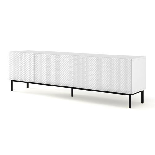 Meuble TV Meuble Hi-fi Sur Pied Blanc Mat 200x42x58cm Ravi C Diamant Pied Cadré Noir