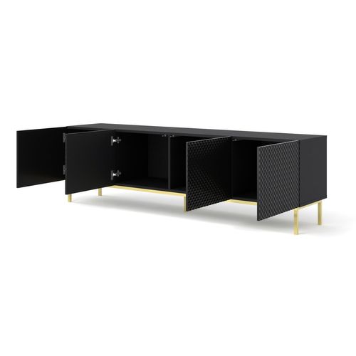 Meuble TV Meuble Hi-fi Sur Pied Noir Mat 200x42x58cm Ravi C Diamant Pied Cadré Or