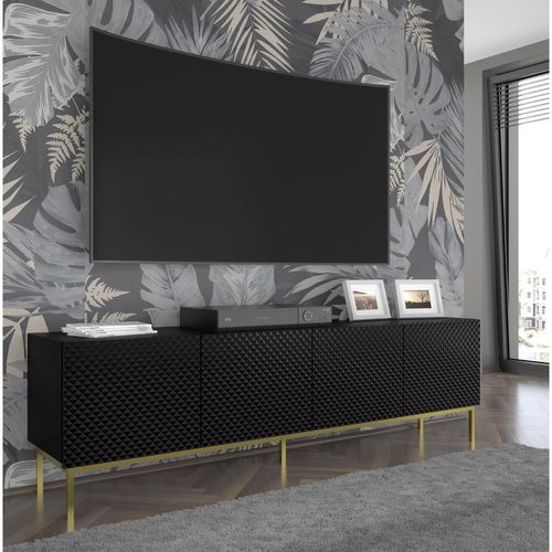 Meuble TV Meuble Hi-fi Sur Pied Noir Mat 200x42x58cm Ravi C Diamant Pied Cadré Or