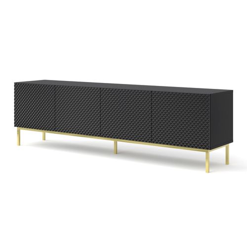 Meuble TV Meuble Hi-fi Sur Pied Noir Mat 200x42x58cm Ravi C Diamant Pied Cadré Or