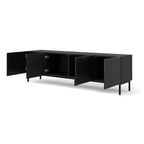 Meuble TV Meuble Hi-fi Sur Pied Noir Mat 200x42x58cm Ravi C Diamant Pied Cadré Noir