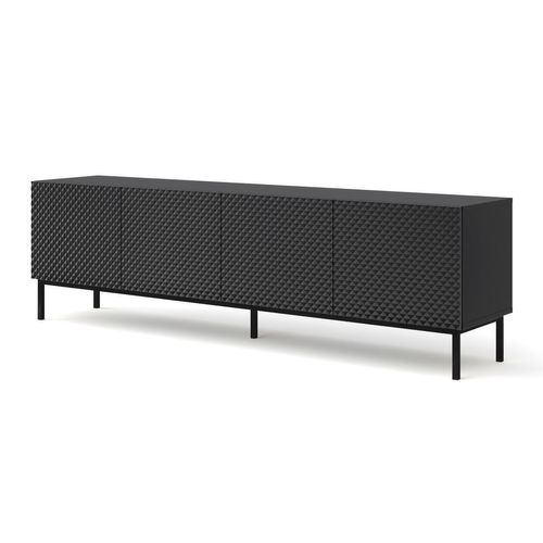 Meuble TV Meuble Hi-fi Sur Pied Noir Mat 200x42x58cm Ravi C Diamant Pied Cadré Noir