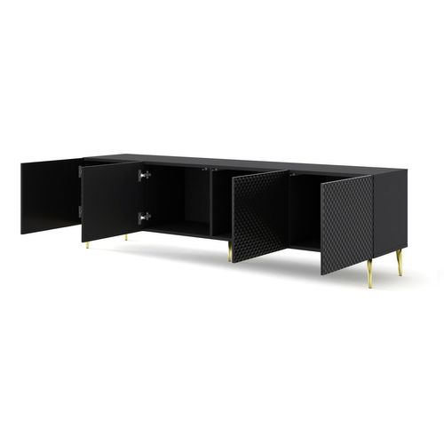 Meuble TV Meuble Hi-fi Sur Pied Noir Mat 200x42x56cm Ravi C Diamant Pied Or