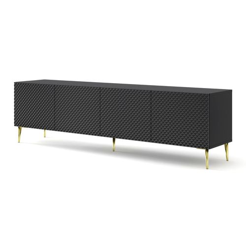 Meuble TV Meuble Hi-fi Sur Pied Noir Mat 200x42x56cm Ravi C Diamant Pied Or