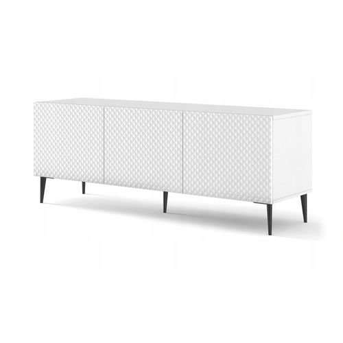 Meuble TV Meuble Hi-fi Sur Pied Blanc Mat 150x42x58cm Ravi C Diamant Pied Cadré Noir