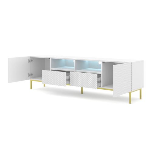 Meuble TV Meuble Hi-fi Sur Pied Blanc Mat 200x42x58cm Ravi Cck Pied Cadré Or