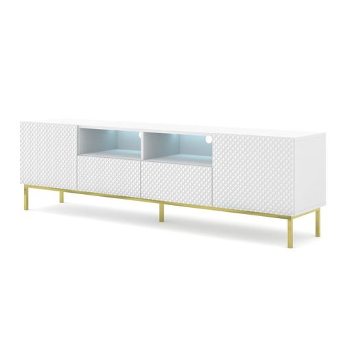 Meuble TV Meuble Hi-fi Sur Pied Blanc Mat 200x42x58cm Ravi Cck Pied Cadré Or