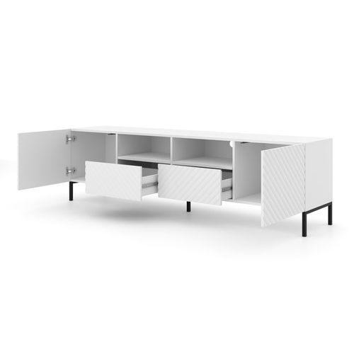 Meuble TV 200x56x42 Cm Blanc Mat Surfa 2d2s Meuble Hi-fi Luxueux Sur Pieds Noir