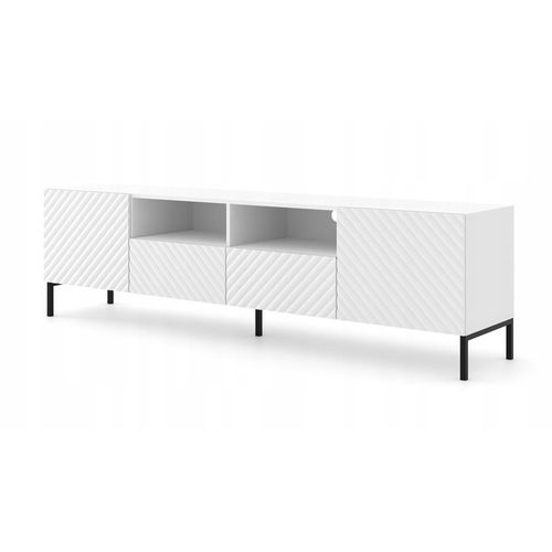 Meuble TV 200x56x42 Cm Blanc Mat Surfa 2d2s Meuble Hi-fi Luxueux Sur Pieds Noir