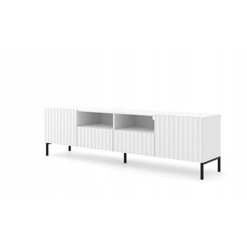 Meuble TV 200x56x42 Cm Blanc Mat Vague 2d2s Meuble Hi-fi Luxueux Sur Pieds Noir