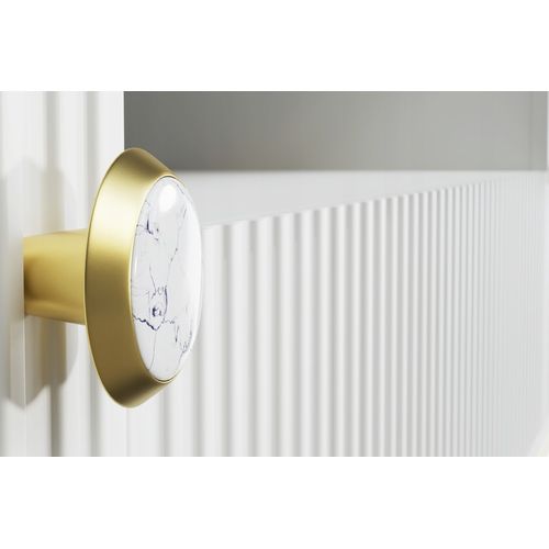 Meuble TV 180x55x35 Cm Blanc Mat Petor 2d1s Meuble Hi-fi Luxueux Sur Pieds