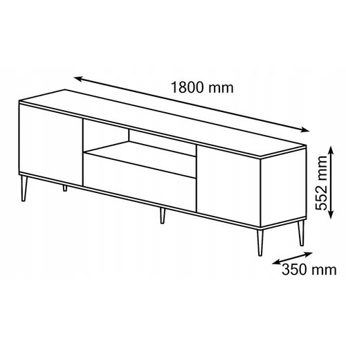 Meuble TV 180x55x35 Cm Blanc Mat Petor 2d1s Meuble Hi-fi Luxueux Sur Pieds