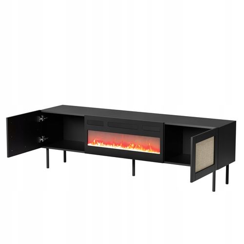 Meuble TV 180x55x40 Cm Noir Yota Avec Cheminée Intégrée Meuble Hi-fi Sur Pied