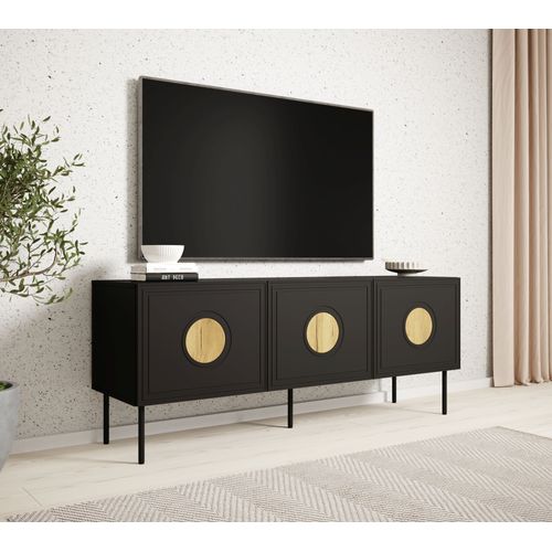 Meuble TV 150x60x40 Cm Noir Mat/chêne Artisan Palazo Meuble Hi-fi Luxueux Sur Pieds