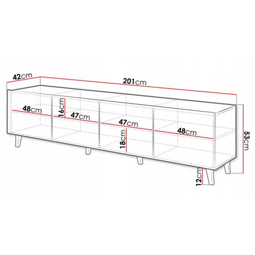 Meuble TV 200x52x42 Cm Blanc Mat Viso Meuble Hi-fi Luxueux Sur Pieds