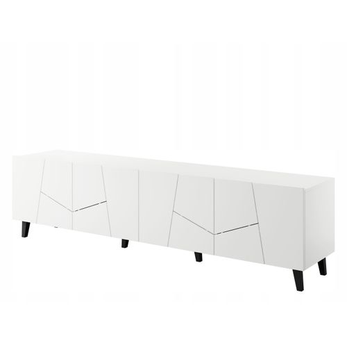 Meuble TV 200x52x42 Cm Blanc Mat Viso Meuble Hi-fi Luxueux Sur Pieds