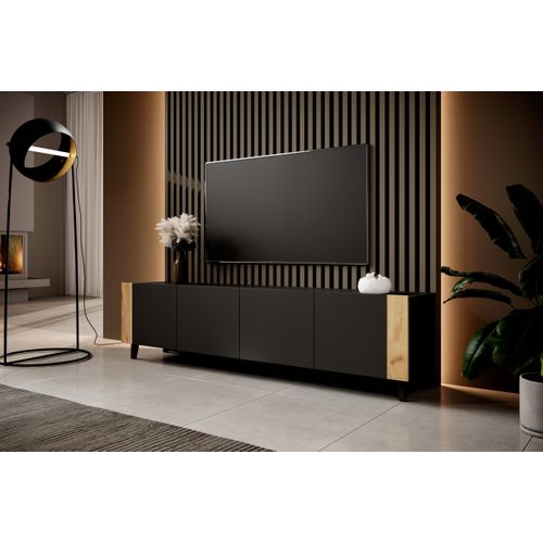 Meuble TV 200x52x42 Cm Noir Mat Futi Meuble Hi-fi Luxueux Sur Pieds