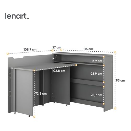 Lenart Bureau Extensible Avec Rangement 115cm Office Consus Cw01l Gris Gauche