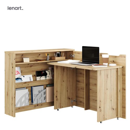 Lenart Bureau Extensible Avec Rangement 115cm Office Consus Cw01p Chêne Artisan Droit