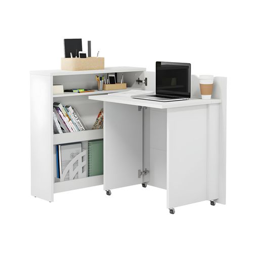 Lenart Bureau Extensible Avec Rangement 90cm Office Consus Slim Cw02p Blanc Brillant Droit