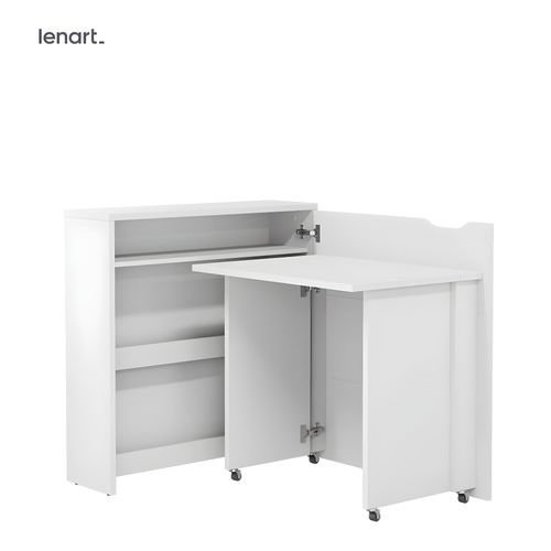 Lenart Bureau Extensible Avec Rangement 90cm Office Consus Slim Cw02p Blanc Brillant Droit