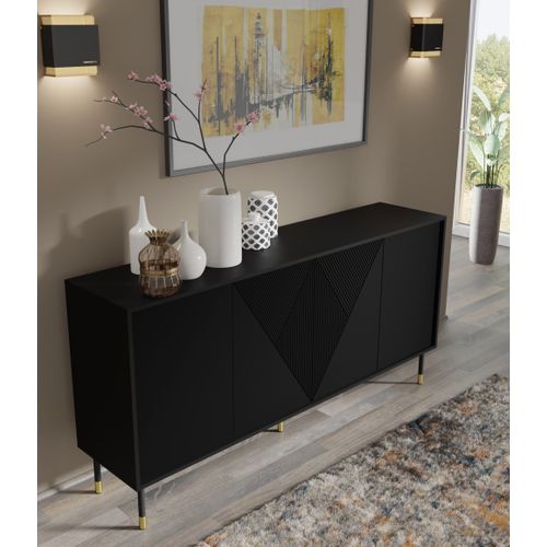Buffet Commode De Rangement Meuble Universel Wodun 180x40x88cm Noir Mat