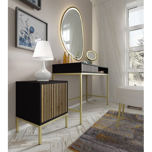 Table De Chevet 41x40x55cm Noir Mat Ravi F Peint Pied Cadré Or