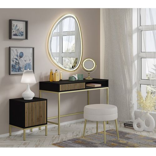 Table De Chevet 41x40x55cm Noir Mat Ravi F Peint Pied Cadré Or