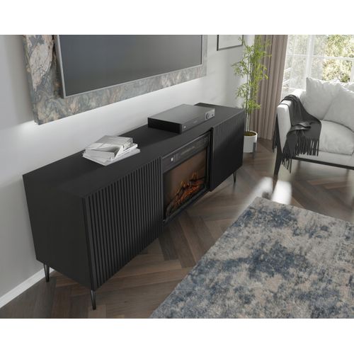 Meuble TV Meuble Hi-fi Sur Pied Couleur Noir 170x42x63cm Ravi Fbp Pied Noir