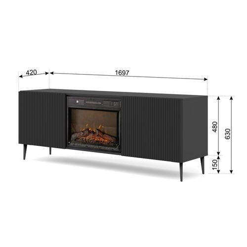Meuble TV Meuble Hi-fi Sur Pied Couleur Noir 170x42x63cm Ravi Fbp Pied Noir