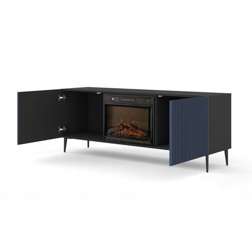 Meuble TV Meuble Hi-fi Sur Pied Couleur Bleu Marine 170x42x63cm Ravi Fbp Pied Noir