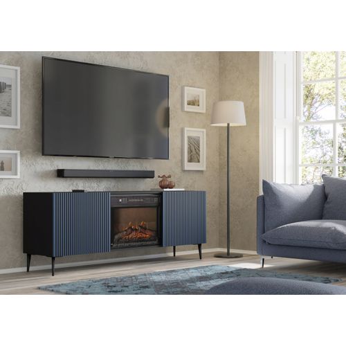 Meuble TV Meuble Hi-fi Sur Pied Couleur Bleu Marine 170x42x63cm Ravi Fbp Pied Noir
