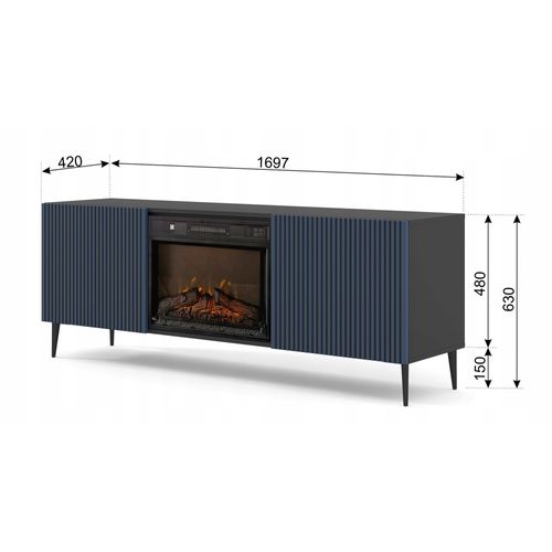 Meuble TV Meuble Hi-fi Sur Pied Couleur Bleu Marine 170x42x63cm Ravi Fbp Pied Noir