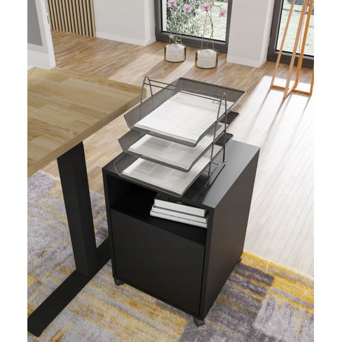 Meuble Sous Bureau 41x40x59 Cm Sur Roulettes Noir Mat Bimoffice