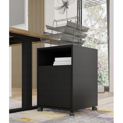 Meuble Sous Bureau 41x40x59 Cm Sur Roulettes Noir Mat Bimoffice