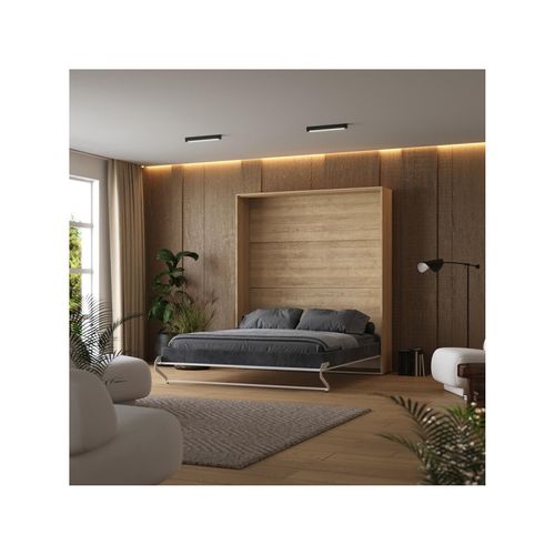 Lit Escamotable 160x200cm Vertikal M1 Lit Mural Chene Kaiserberg-blanc Brillant