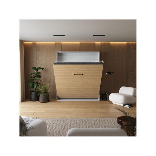 Lit Escamotable 160x200cm Vertikal M1 Lit Mural Blanc- Chene Kaiserberg