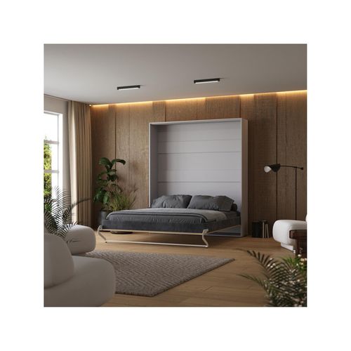 Lit Escamotable 160x200cm Vertikal M1 Lit Mural Gris Perle- Chene Kaiserberg
