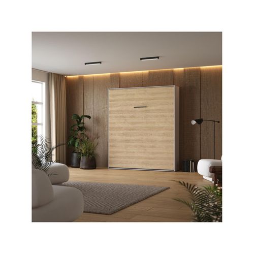 Lit Escamotable 160x200cm Vertikal M1 Lit Mural Gris Perle- Chene Kaiserberg