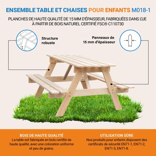Table Enfant En Bois - M018-1 - 90x90xh50cm