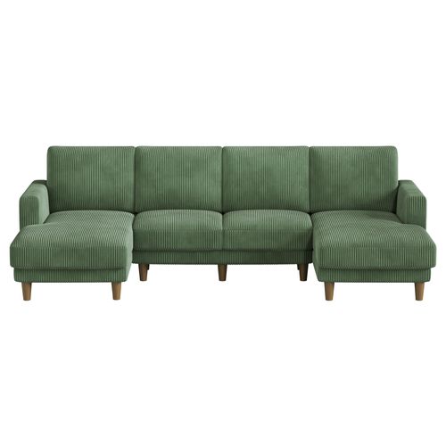 Grand Canapé 4 Places En U,tissu De Velours Côtelé Respirant Avec Accoudoir,vert
