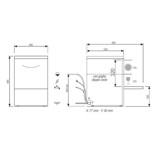 Lave Verre Professionnel 7 Programmes - Panier 400 X 400 Mm -
