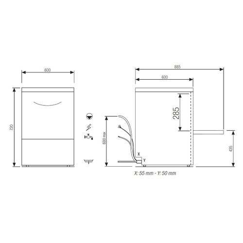 Lave Verre Lave Vaisselle Combiné Avec Pompe De Vidange - Panier 500 X 500 Mm -