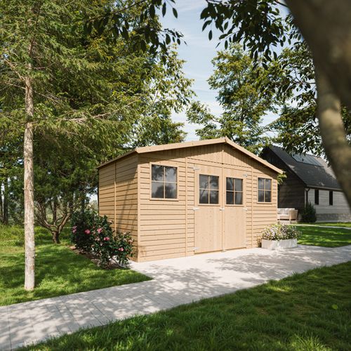 Abri De Jardin En Bois - M332+m332g - Plus Les Planchers Imprégné- H246x418x220 Cm/8 M²